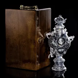 Самовар-медовница из стекла "Черный янтарь" со стразами Swarovski, Хохлома