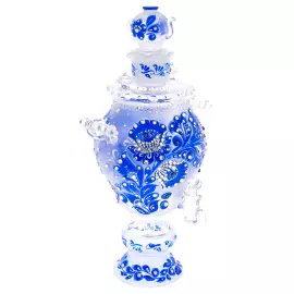 Самовар-медовница из стекла "Морская лазурь" со стразами Swarovski, Хохлома
