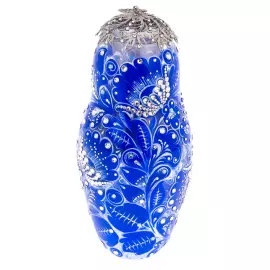 Матрешка-медовница из стекла "Морская лазурь" со стразами Swarovski, Хохлома