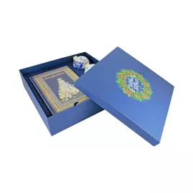 "Happy New Year!" gift set with a leather-bound book and balloons