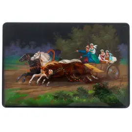 Шкатулка "Веселое катание" Леонова, Федоскино Шкатулка "Веселое катание" Леонова, Федоскино