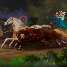 Шкатулка "Веселое катание" Леонова, Федоскино Шкатулка "Веселое катание" Леонова, Федоскино