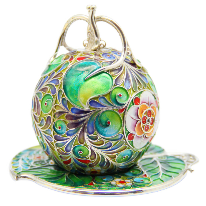 Silver coffee pair "Green Apple" for 2 persons, finish