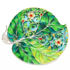 Кофейная пара из серебра "Зеленое яблоко" на 2 персоны, финифть