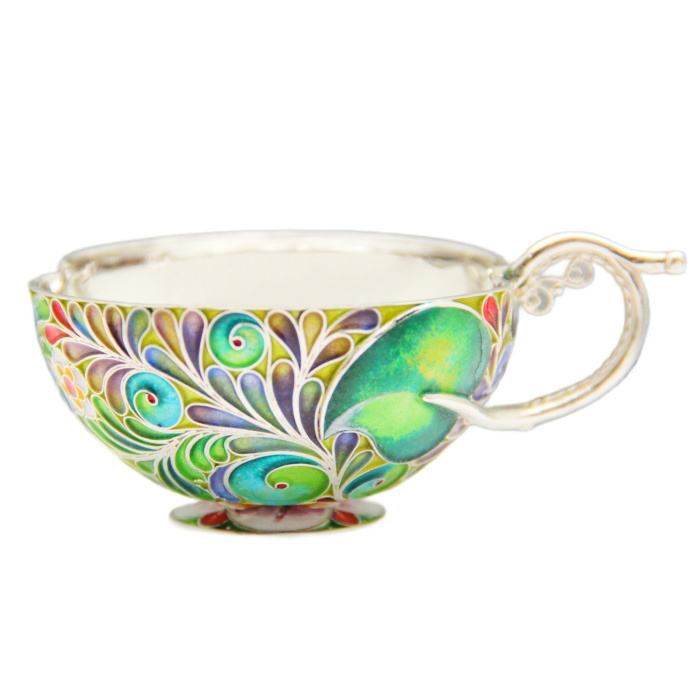 Silver coffee pair "Green Apple" for 2 persons, finish