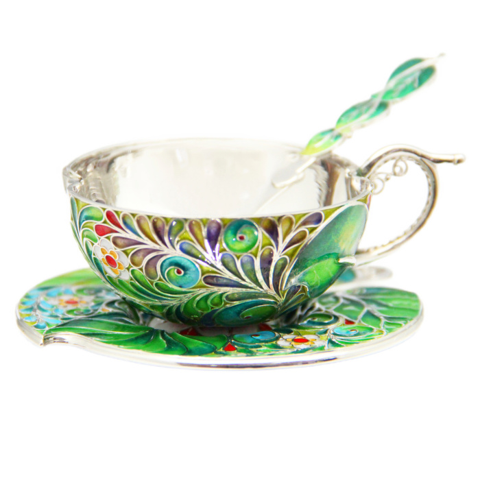 Silver coffee pair "Green Apple" for 2 persons, finish