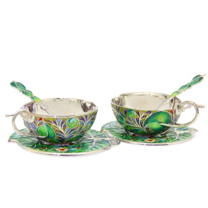 Silver coffee pair "Green Apple" for 2 persons, finish
