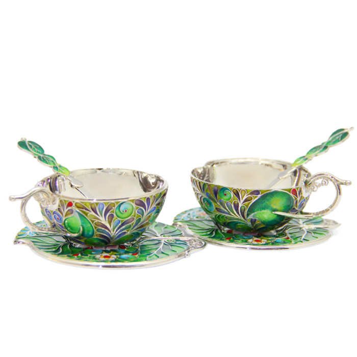 Silver coffee pair "Green Apple" for 2 persons, finish