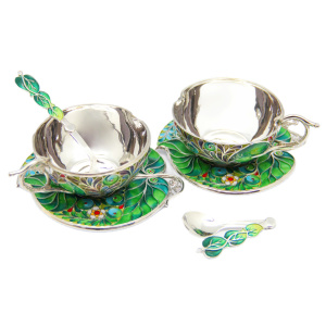 Silver coffee pair "Green Apple" for 2 persons, finish