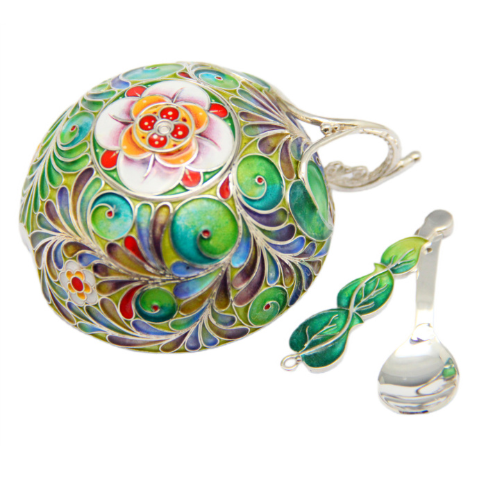 Silver coffee pair "Green Apple" for 2 persons, finish