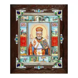 Silver icon of St. Nicholas the Wonderworker on a tree