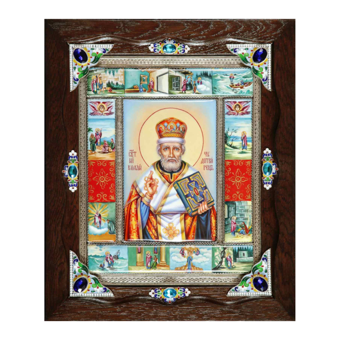 Икона серебряная "Николай Чудотворец" на дереве