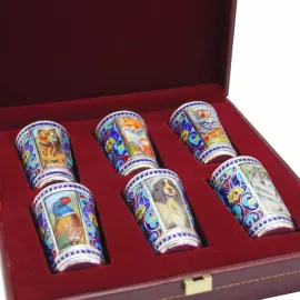 Набор стопок из серебра "Животные" на 6 персон, финифть