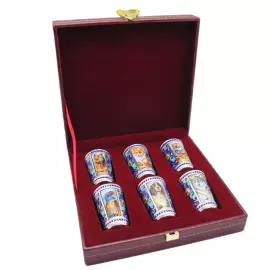 Набор стопок из серебра "Животные" на 6 персон, финифть