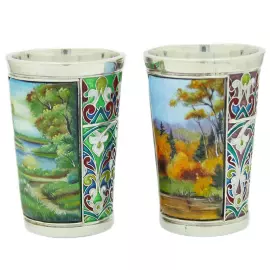 Набор стопок из серебра "Времена года" на 4 персоны, финифть