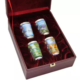 Набор стопок из серебра "Времена года" на 4 персоны, финифть