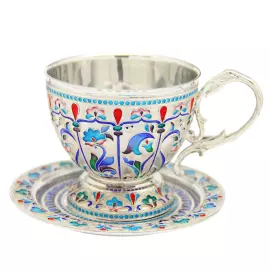 Чайная пара из серебра "Боярский" на 1 персону, финифть