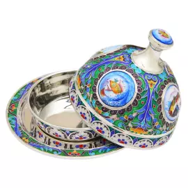 Икорница из серебра "Праздничная" финифть