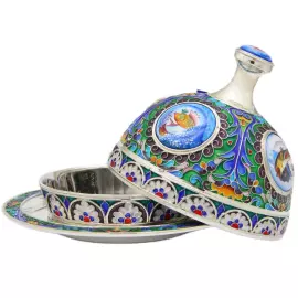 Икорница из серебра "Праздничная" финифть