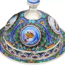 Икорница из серебра "Праздничная" финифть