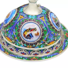 Икорница из серебра "Праздничная" финифть