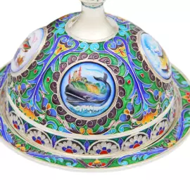 Икорница из серебра "Праздничная" финифть