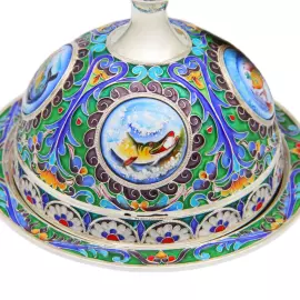 Икорница из серебра "Праздничная" финифть