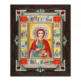 Silver icon "Panteleimon the Healer" on a tree