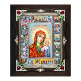 Silver icon "Our Lady of Kazan" on a tree