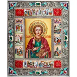 Икона серебряная "Пантелеймон Целитель"