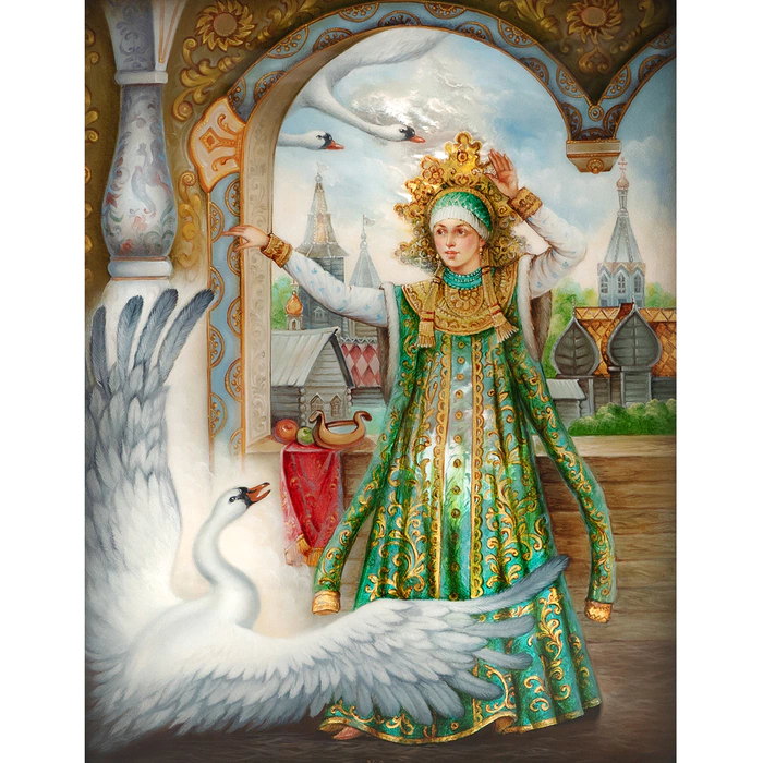 The box "The Swan Princess" by Deryuzhenko, Fedoskino