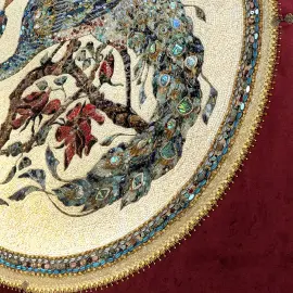 Decorative embroidered panel made of precious stones "Peacock"