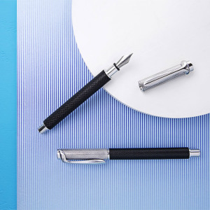 Fountain pen made of silver and brass "Status" black and silver