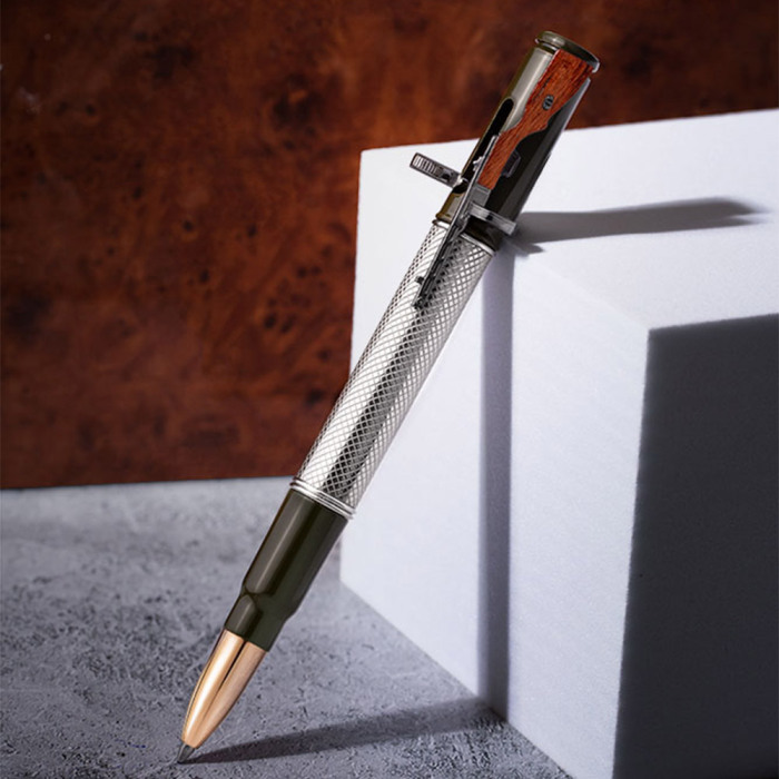 Ballpoint pen made of silver and brass "with a Shpagin submachine gun. Professional"