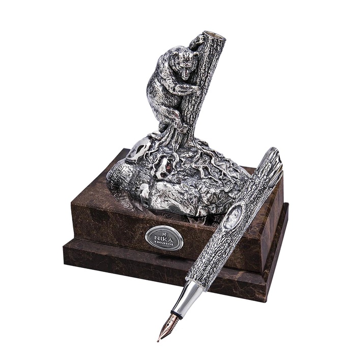 Fountain pen made of gold and silver "Planet - Bear"