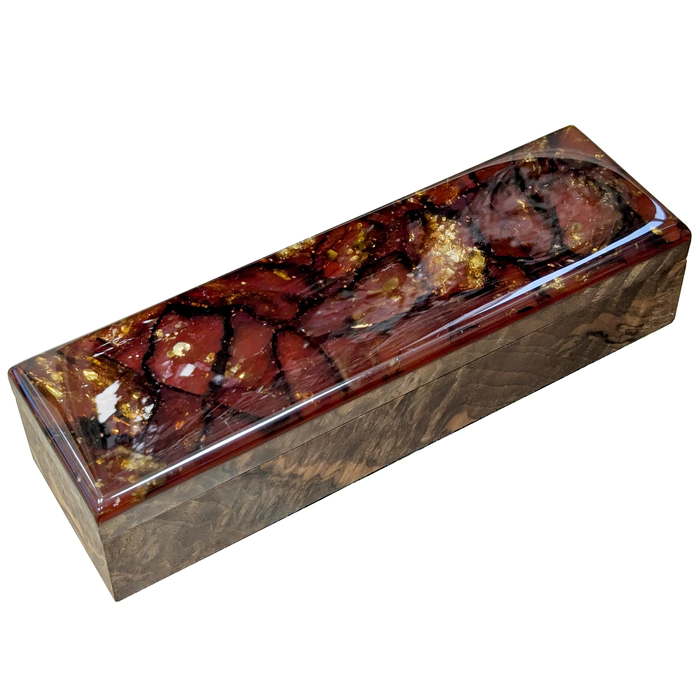 Ballpoint pen made of walnut and amber "Dragon" in a case, red
