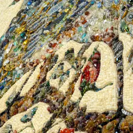 Decorative embroidered panel made of precious stones "Peacock"