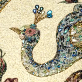 Decorative embroidered panel made of precious stones "Peacock"