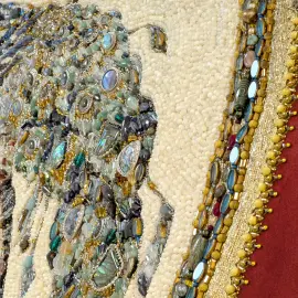 Decorative embroidered panel made of precious stones "Peacock"