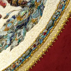 Decorative embroidered panel made of precious stones "Peacock"