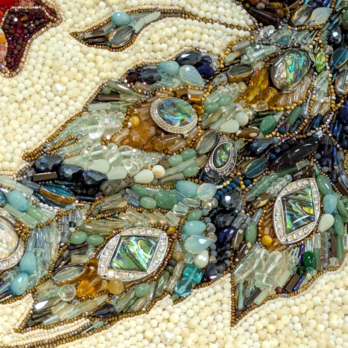 Decorative embroidered panel made of precious stones "Peacock"