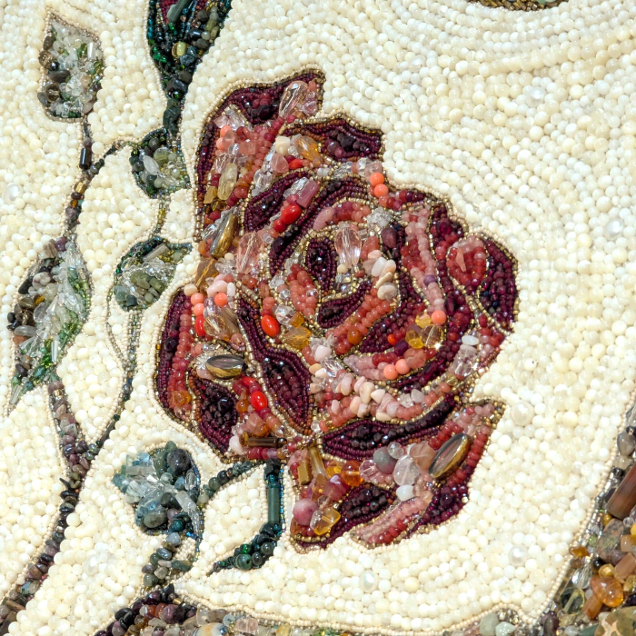 Decorative embroidered panel made of precious stones "Peacock"