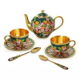 Сервиз чайный серебряный "Яблочный цвет" на 2 персоны, 7 предметов