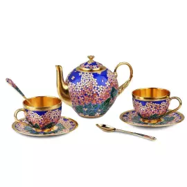 Сервиз чайный серебряный "Сирень. Вечер" на 2 персоны, 7 предметов