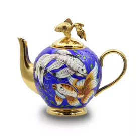 Сервиз чайный серебряный "Золотая рыбка" на 2 персоны, 8 предметов