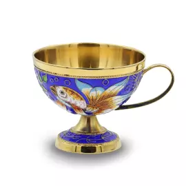 Сервиз чайный серебряный "Золотая рыбка" на 2 персоны, 8 предметов