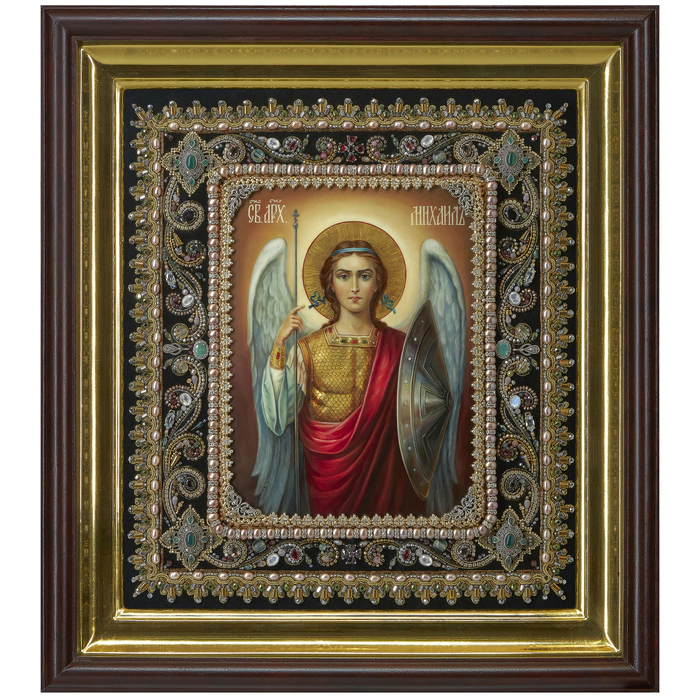 The embroidered icon "St. Michael the Archangel" in a kiosk
