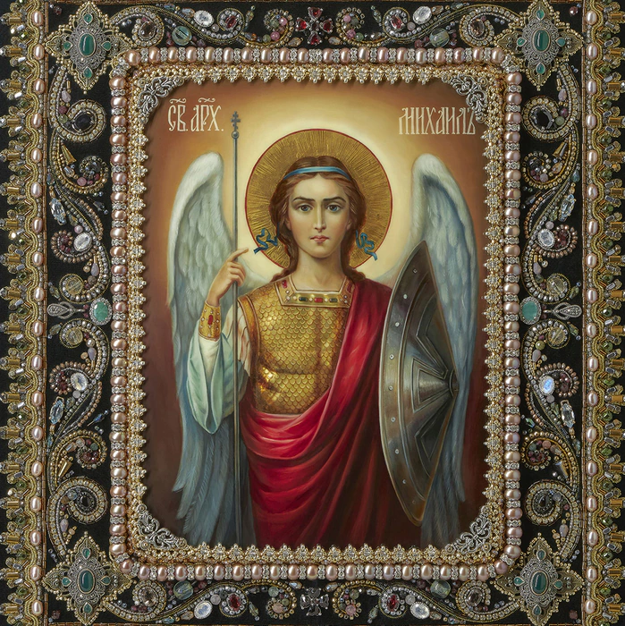 The embroidered icon "St. Michael the Archangel" in a kiosk