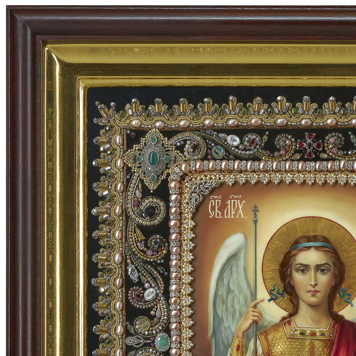The embroidered icon "St. Michael the Archangel" in a kiosk