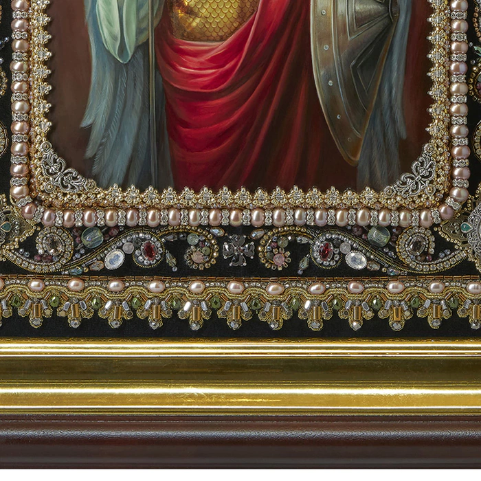 The embroidered icon "St. Michael the Archangel" in a kiosk
